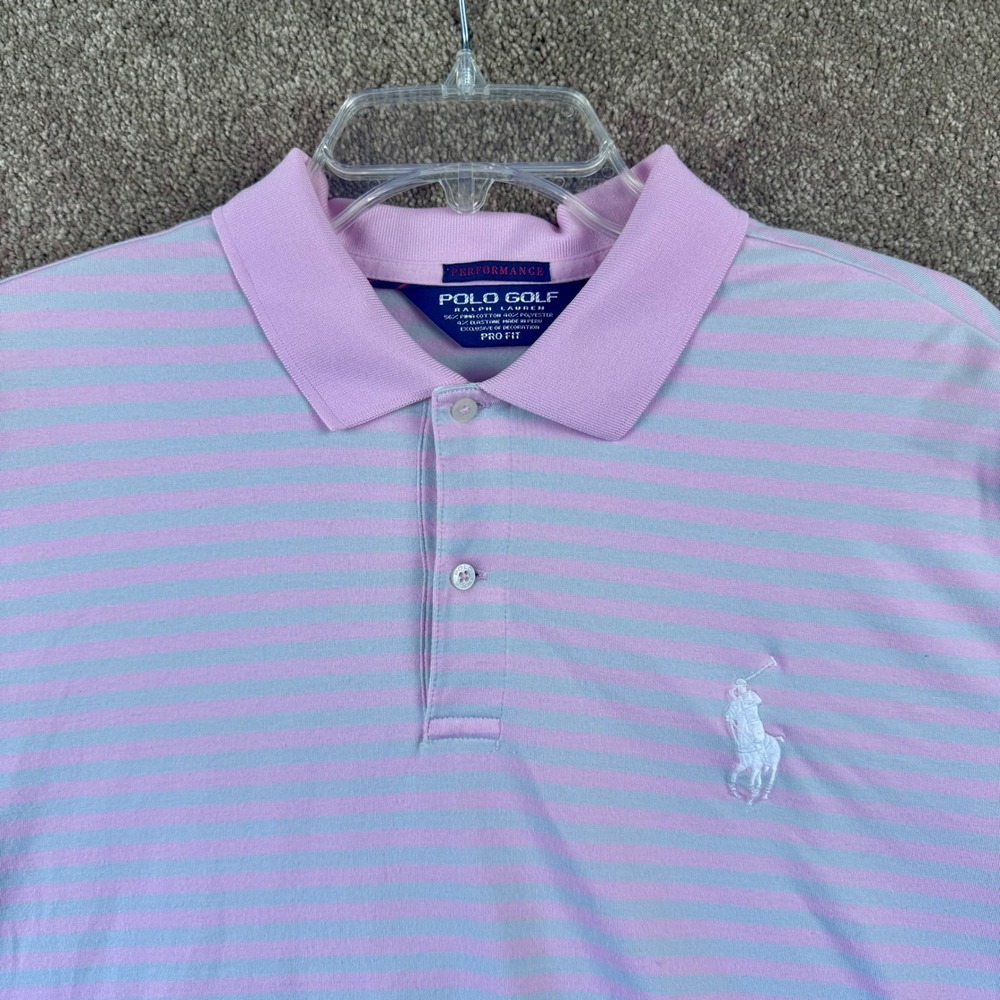 Polo Golf Ralph Lauren Performance Shirt Mens‎ XL Pink Striped Pro Fit Pony
